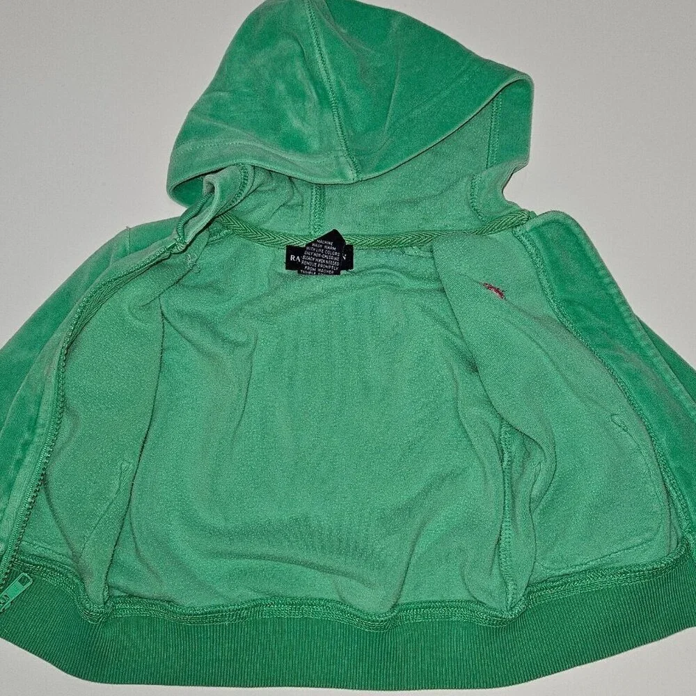 Ralph Lauren Green Velour Hoodie Full Zip Sweatshirt Baby Infant 9 Months READ